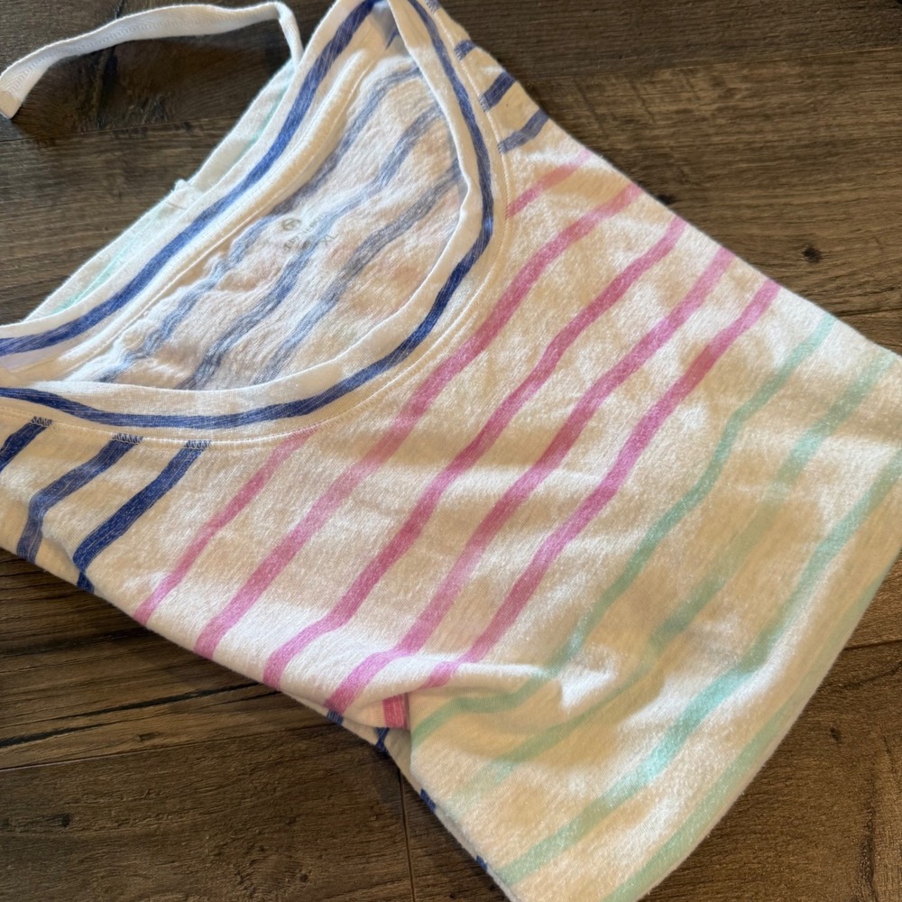 T by Talbots Womens XL Striped Side Cinch T-Shirt Multi-Color Slub Knit ID5360